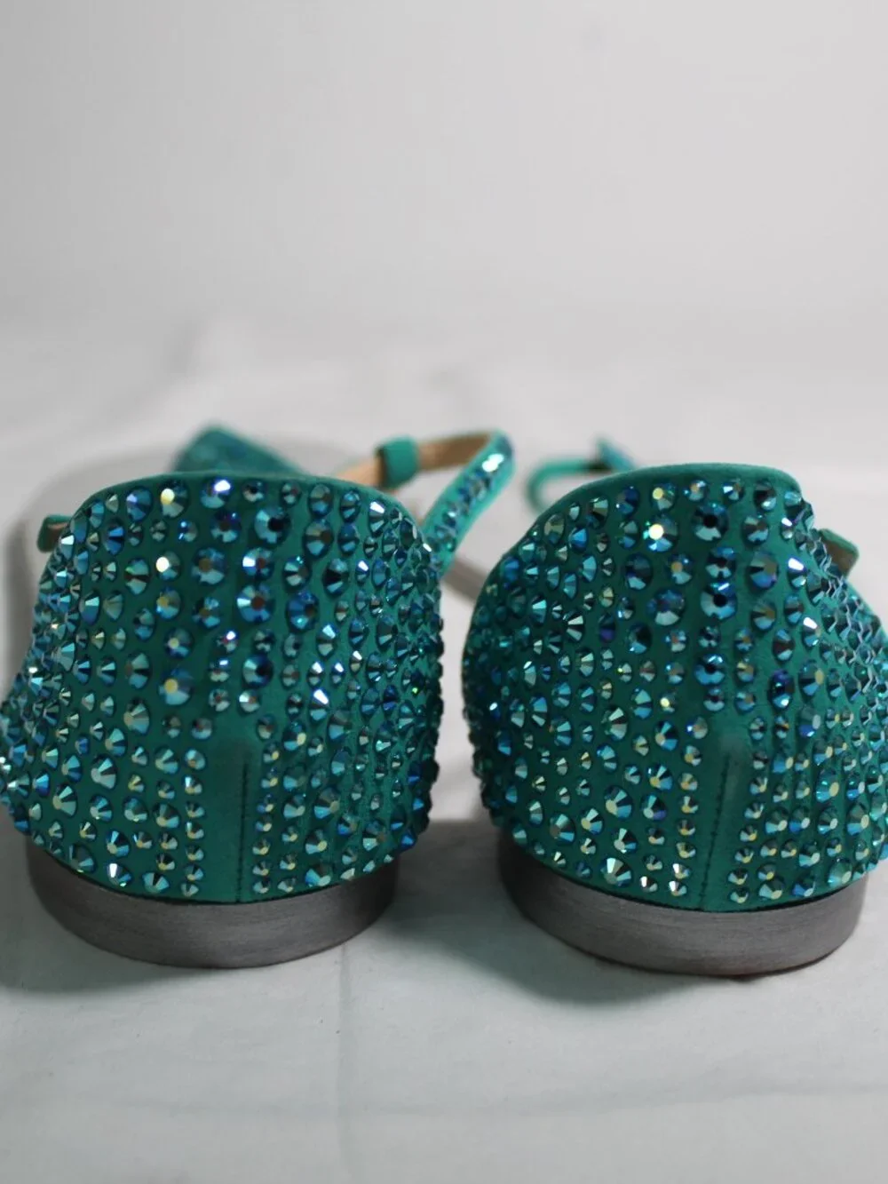 Giuseppe Zanotti Turquoise Suede Crystal Embellished T-Strap Flats Sandals 41